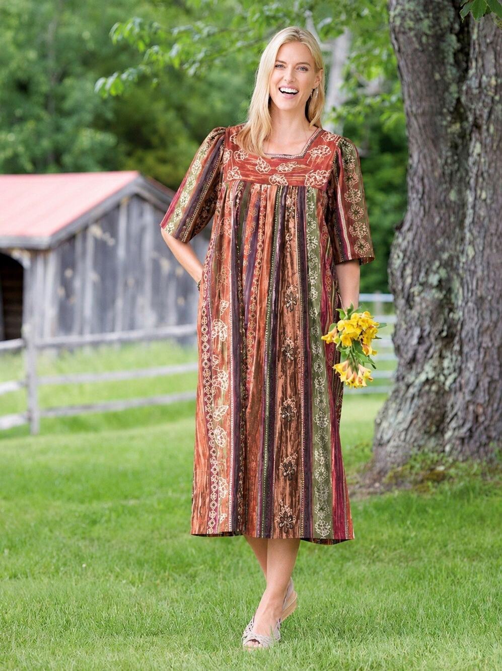 The Vermont Country Store 100% Cotton Floral Striped Muumuu House Dress Large